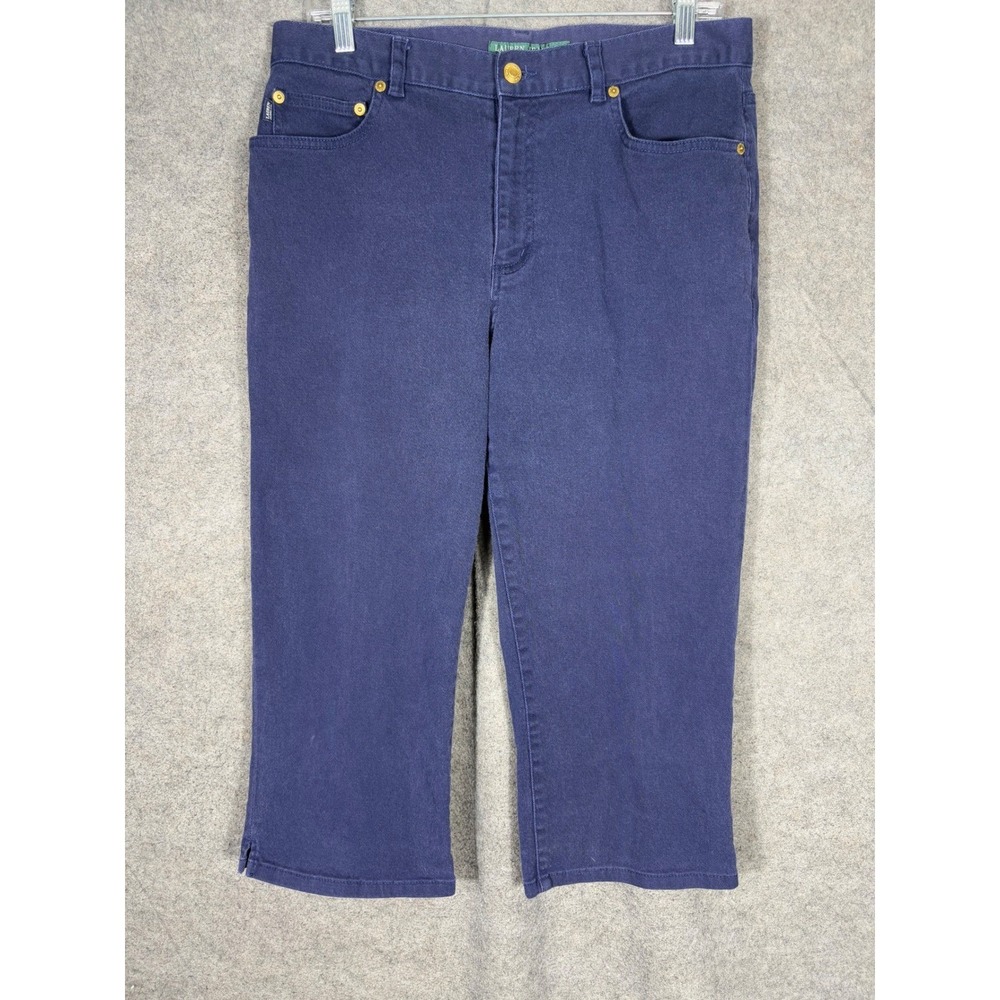 Lauren‎ Ralph Lauren Women Navy Blue Denim Capri Pants Size 12 Cropped Jeans
